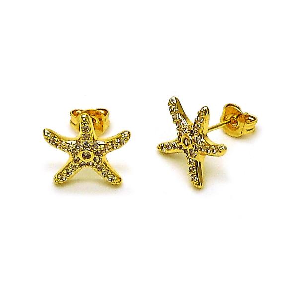 Arete Dormilona 02.310.0110 Oro Laminado, Diseño de Estrella, con Micro Pave Blanca y Zirconia CubicaBlanca, Pulido, Dorado