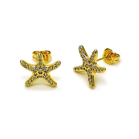 Arete Dormilona 02.310.0110 Oro Laminado, Diseño de Estrella, con Micro Pave Blanca y Zirconia CubicaBlanca, Pulido, Dorado