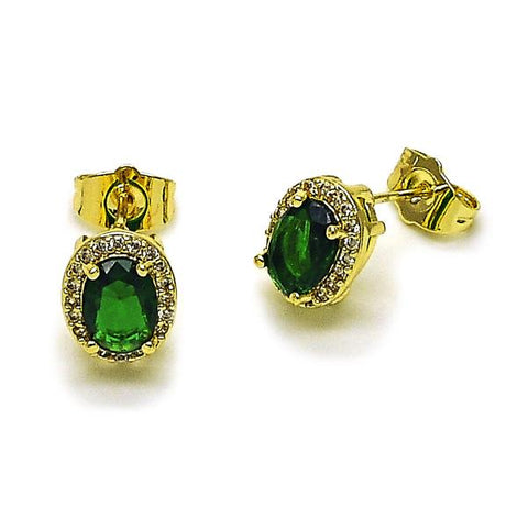 Arete Dormilona 02.196.0245 Oro Laminado, Diseño de Cluster, con Zirconia Cubica Verde y Micro PaveBlanca, Pulido, Dorado