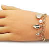 Pulsera de Dije 03.213.0372.07 Oro Laminado, Diseño de Concha y Estrella, Diseño de Concha, con Perla Marfil y Zirconia CubicaBlanca, Pulido, Dorado