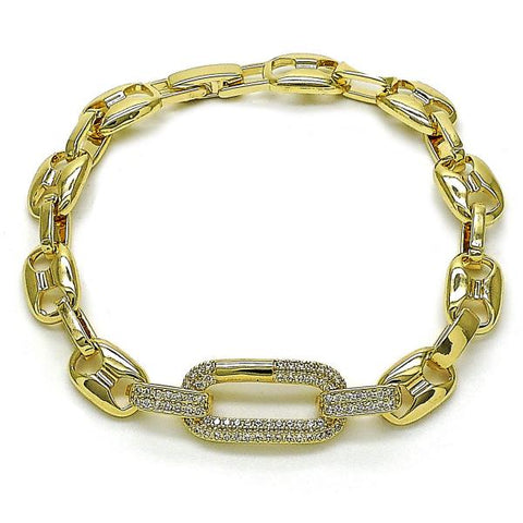 Pulsera Elegante 03.283.0450.07 Oro Laminado, Diseño de Puff Mariner, con Micro Pave Blanca, Pulido, Dorado