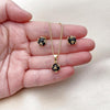 Juego de Arete y Dije de Adulto 10.342.0252.1 Oro Laminado, Diseño de Bola, con Zirconia Cubica Negro, Pulido, Dorado