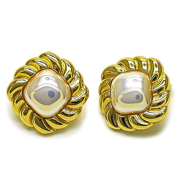 Arete Dormilona 02.282.0044 Oro Laminado, con Madre Perla Marfil, Pulido, Dorado