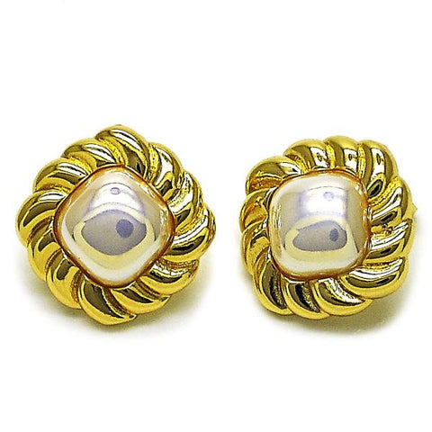 Arete Dormilona 02.282.0044 Oro Laminado, con Madre Perla Marfil, Pulido, Dorado