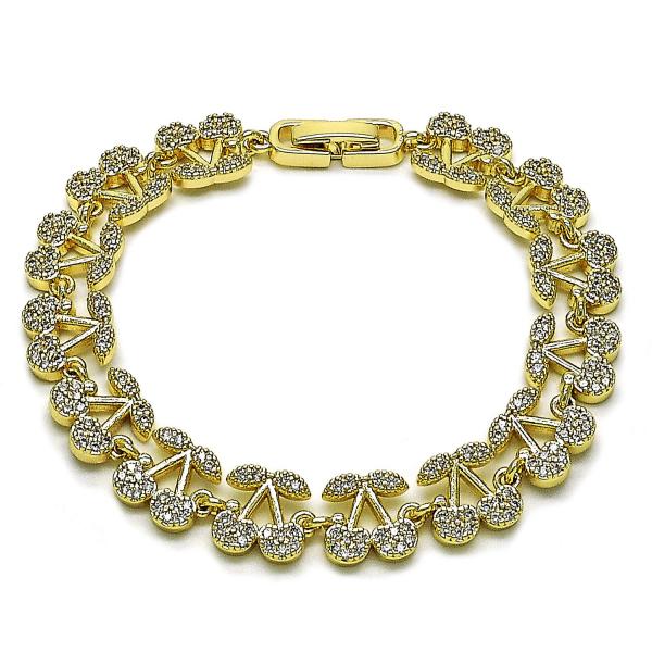 Pulsera Tennis 03.284.0060.07 Oro Laminado, Diseño de Cereza, con Micro Pave Blanca, Pulido, Dorado
