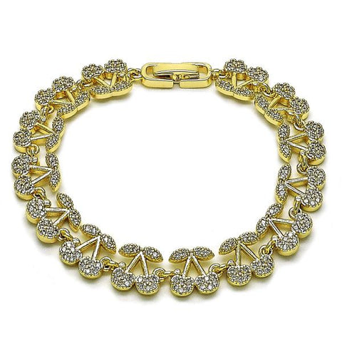 Pulsera Tennis 03.284.0060.07 Oro Laminado, Diseño de Cereza, con Micro Pave Blanca, Pulido, Dorado
