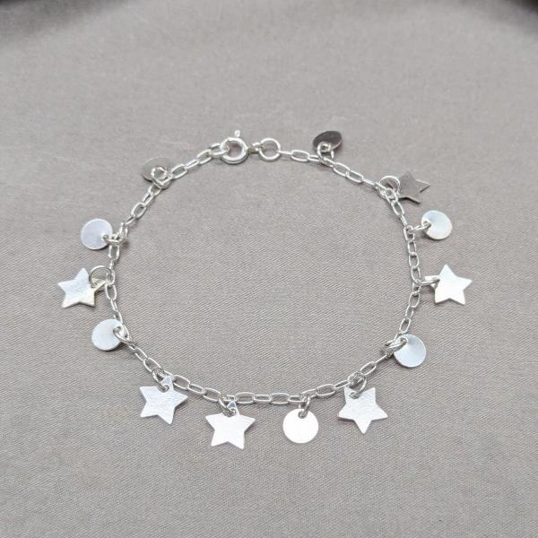 Pulsera Elegante 03.409.0124.07 Plata Rodinada, Diseño de Estrella y Paperclip, Diseño de Estrella, Pulido, Plateado