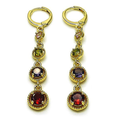 Arete Largo 02.323.0104 Oro Laminado, con Zirconia Cubica Multicolor, Pulido, Dorado