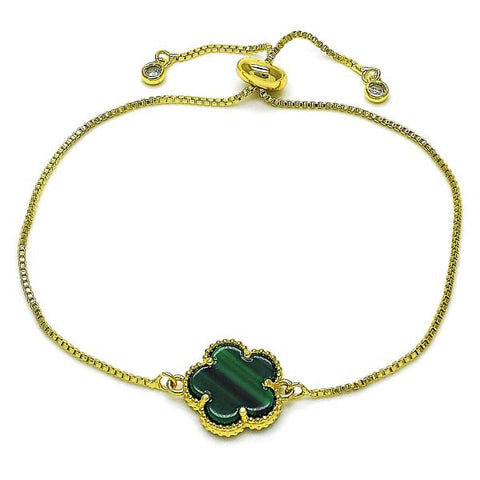 Pulsera Bolo Ajustable 03.313.0041.1.11 Oro Laminado, Diseño de Flor y Box, Diseño de Flor, con Opal Verde y Zirconia CubicaBlanca, Pulido, Dorado