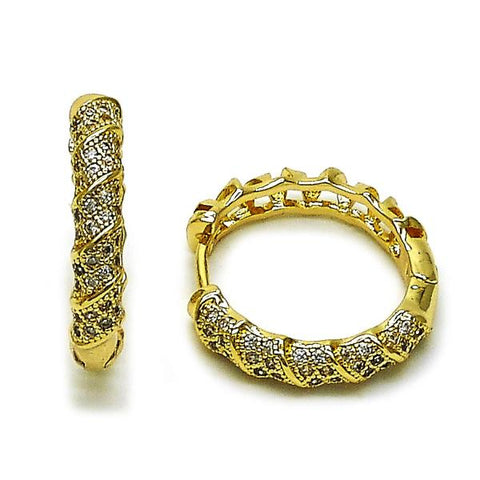Argolla Huggie 02.283.0240.25 Oro Laminado, con Micro Pave Blanca, Pulido, Dorado