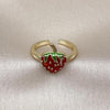 Anillo Elegante 01.170.0002 Oro Laminado, Diseño de Fresa, Esmaltado Rojo, Dorado