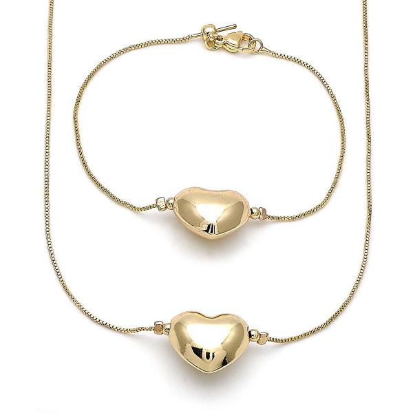 Collar y Pulso 06.63.0292 Oro Laminado, Diseño de Corazon y Box, Diseño de Corazon, Pulido, Dorado