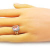 Anillo Multi Piedra 01.284.0087 Oro Laminado, Diseño de Cubana, con Zirconia Cubica Rosado y Micro PaveBlanca, Pulido, Dorado