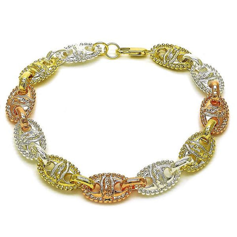 Pulsera Elegante 03.411.0078.08 Oro Laminado, Diseño de Puff Mariner y Guadalupe, Diseño de Puff Mariner, Pulido, Tricolor