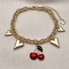 Pulsera de Dije 03.282.0005.07 Oro Laminado, Diseño de Cereza y Corazon, Diseño de Cereza, Esmaltado Rojo, Dorado