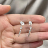 Arete Largo 02.401.0058 Plata Rodinada, Diseño de Oja, con Zirconia Cubica Blanca, Pulido, Plateado