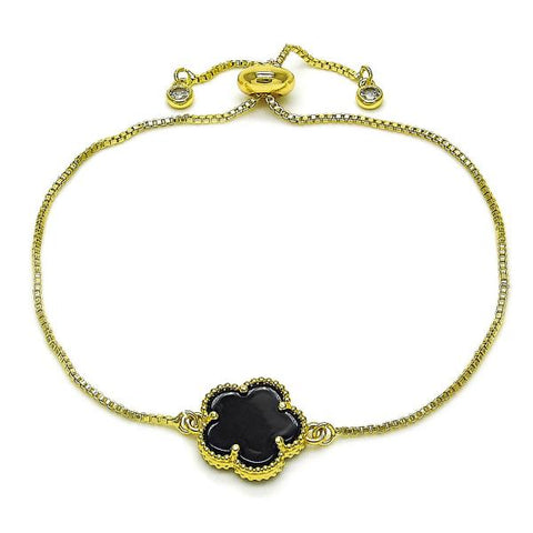 Pulsera Bolo Ajustable 03.313.0041.3.11 Oro Laminado, Diseño de Flor y Box, Diseño de Flor, con Opal Negro, Pulido, Dorado