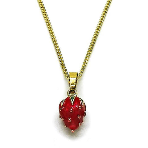 Collares con Dije 04.284.0062.18 Oro Laminado, Diseño de Fresa, Esmaltado Rojo, Dorado