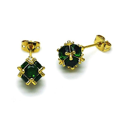 Arete Dormilona 02.342.0360.1 Oro Laminado, Diseño de Bola, con Zirconia Cubica Verde, Pulido, Dorado