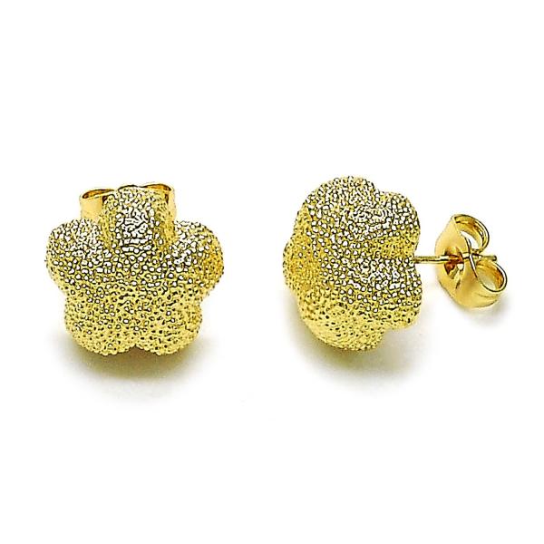 Arete Dormilona 02.202.0006 Oro Laminado, Diseño de Flor, Mate, Dorado