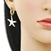 Arete Colgante 02.341.0250 Oro Laminado, Diseño de Estrella, Esmaltado Blanco, Dorado