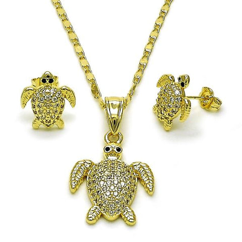 Juego de Arete y Dije de Adulto 10.411.0014 Oro Laminado, Diseño de Tortuga, con Zirconia Cubica Blanca, Pulido, Dorado