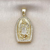 Dije Religioso 05.411.0071 Oro Laminado, Diseño de Guadalupe, con Zirconia Cubica Blanca, Pulido, Dorado