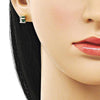 Arete Dormilona 02.156.0712 Oro Laminado, Diseño de Baguette, con Zirconia Cubica Verde y Blanca, Pulido, Dorado
