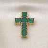 Dije Religioso 05.341.0100.1 Oro Laminado, Diseño de Cruz, con Zirconia Cubica Verde, Pulido, Dorado