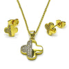 Juego de Arete y Dije de Adulto 10.156.0518 Oro Laminado, Diseño de Trebol de Cuatro Hojas, con Micro Pave Blanca, Pulido, Dorado