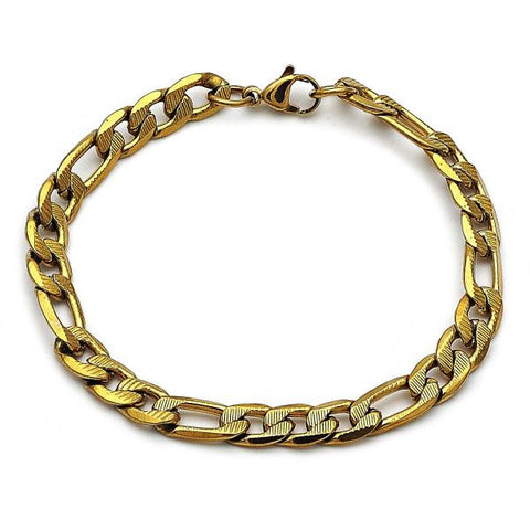 Pulsera Básica 03.257.0003.09 Acero Inoxidable, Diseño de Pave Figaro, Diamantado, Dorado