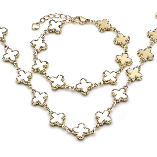 Collar y Pulso 06.213.0029 Oro Laminado, Diseño de Trebol de Cuatro Hojas y Hueco, Diseño de Trebol de Cuatro Hojas, Pulido, Dorado
