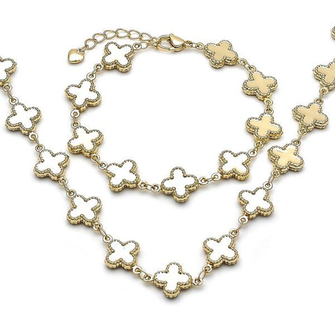 Collar y Pulso 06.213.0029 Oro Laminado, Diseño de Trebol de Cuatro Hojas y Hueco, Diseño de Trebol de Cuatro Hojas, Pulido, Dorado