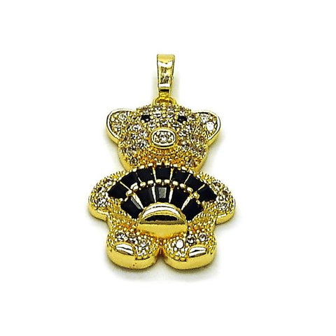 Dije Elegante 05.284.0020.4 Oro Laminado, Diseño de Osito y Baguette, Diseño de Osito, con Zirconia Cubica Negro y Micro PaveBlanca, Pulido, Dorado