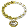 Pulsera Elegante 03.341.0247.07 Oro Laminado, Diseño de Bead Expandible y Concha, Diseño de Bead Expandible, con Zirconia Cubica Blanca y PerlaMarfil, Pulido, Dorado