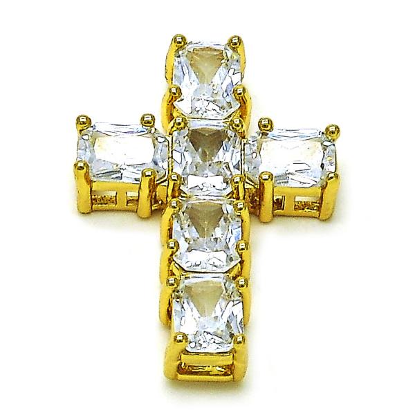 Dije Religioso 05.341.0100 Oro Laminado, Diseño de Cruz, con Zirconia Cubica Blanca, Pulido, Dorado