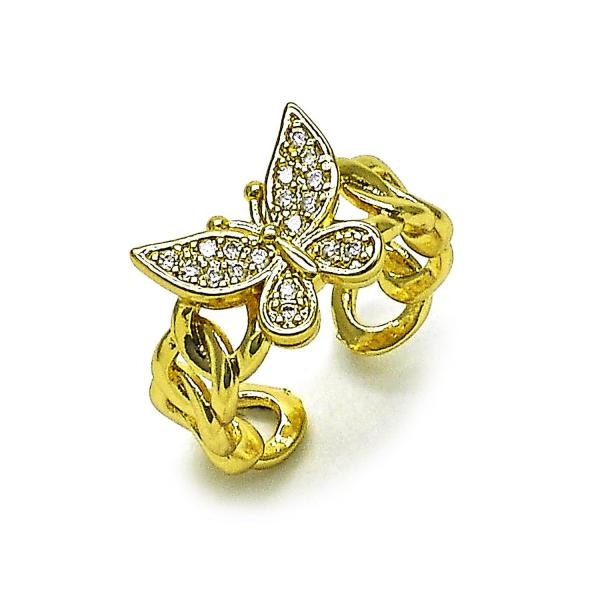 Anillo Multi Piedra 01.266.0065 Oro Laminado, Diseño de Mariposa y Miami Cubana, Diseño de Mariposa, con Zirconia Cubica Blanca, Pulido, Dorado