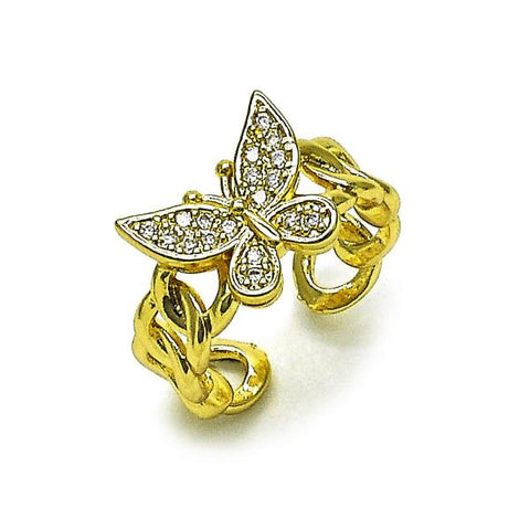 Anillo Multi Piedra 01.266.0065 Oro Laminado, Diseño de Mariposa y Miami Cubana, Diseño de Mariposa, con Zirconia Cubica Blanca, Pulido, Dorado