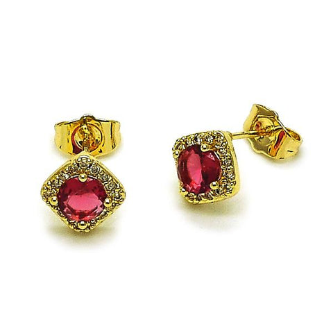 Arete Dormilona 02.196.0231.1 Oro Laminado, Diseño de Cluster, con Zirconia Cubica Rubi y Micro PaveBlanca, Pulido, Dorado