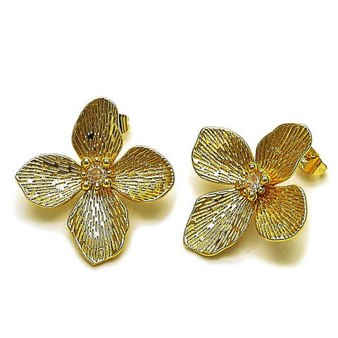 Arete Dormilona 02.282.0061 Oro Laminado, Diseño de Flor, con Zirconia Cubica Blanca, Diamantado, Dorado