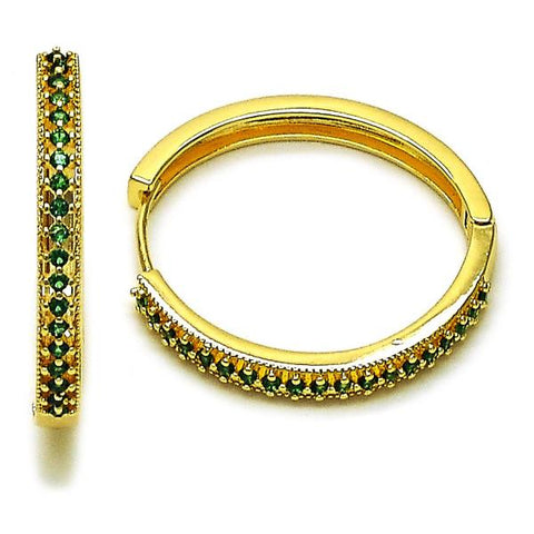 Argolla Huggie 02.195.0300.4.30 Oro Laminado, con Zirconia Cubica Verde, Pulido, Dorado