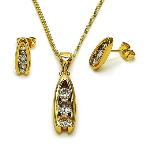 Juego de Arete y Dije de Adulto 10.342.0241 Oro Laminado, Diseño de Herradura, con Zirconia Cubica Blanca, Pulido, Dorado