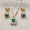 Juego de Arete y Dije de Adulto 10.196.0183.1 Oro Laminado, Diseño de Cluster, con Zirconia Cubica Verde y Micro PaveBlanca, Pulido, Dorado
