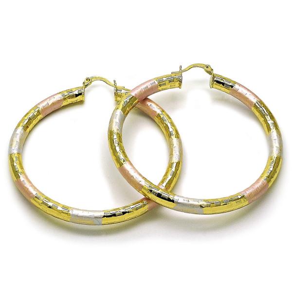 Argolla Grande 02.213.0313.1.60 Oro Laminado, Diseño de Hueco, Diamantado, Tricolor