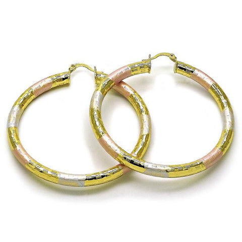 Argolla Grande 02.213.0313.1.60 Oro Laminado, Diseño de Hueco, Diamantado, Tricolor