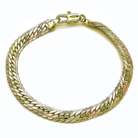 Pulsera Básica 03.213.0355.08 Oro Laminado, Diseño de Cubana, Pulido, Tricolor
