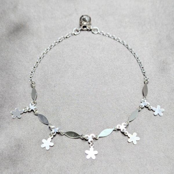 Tobillera Elegante 03.409.0046.10 Plata Rodinada, Diseño de Flor y Diamante, Diseño de Flor, Pulido, Plateado