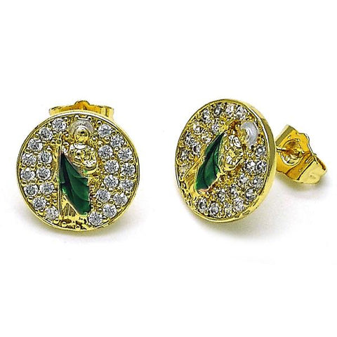 Arete Dormilona 02.411.0003 Oro Laminado, Diseño de San Judas, con Micro Pave Blanca, Pulido, Dorado