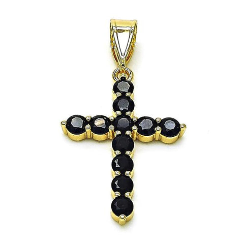 Dije Religioso 05.253.0183.3 Oro Laminado, Diseño de Cruz, con Zirconia Cubica Negro, Pulido, Dorado