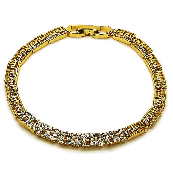 Pulsera Elegante 03.283.0506.07 Oro Laminado, Diseño de Llave Griega, con Zirconia Cubica Blanca, Pulido, Dorado